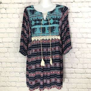 Hayden LA Blue Love and Grace Aztec Print dress